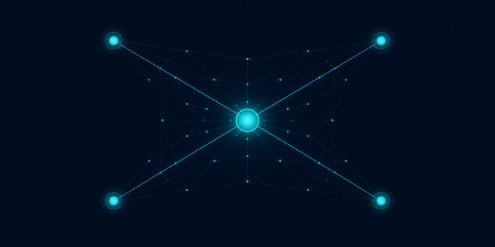 Abstract network connecting four research areas to human-AI collaboration